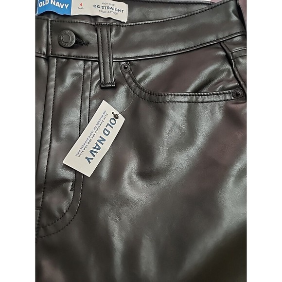 Old Navy High Rise OG Straight Faux Leather Ankle Pants Womens 4 Tall Black NEW - Picture 8 of 9
